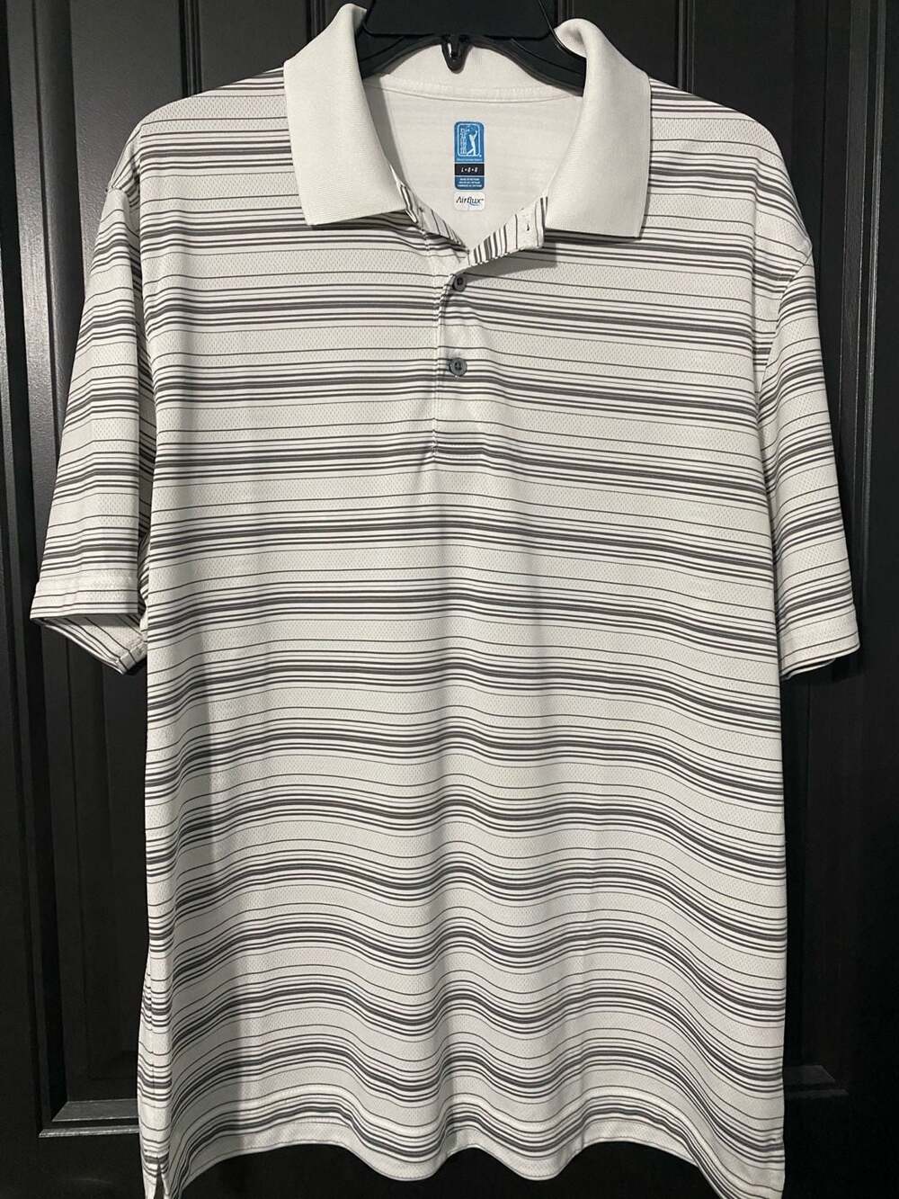 PGA Tour Airflux Striped Short Sleeve Golf Polo Shirt, Size L